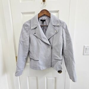Ann Taylor Petite Light Gray Textured Moto Jacket Size SP